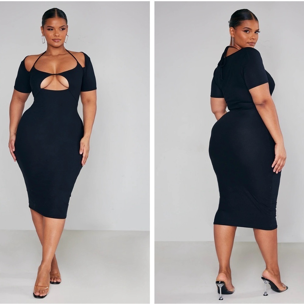 Pretty Little Things Plus Black Soft Touch Jersey Cut Out Midi Dress 24